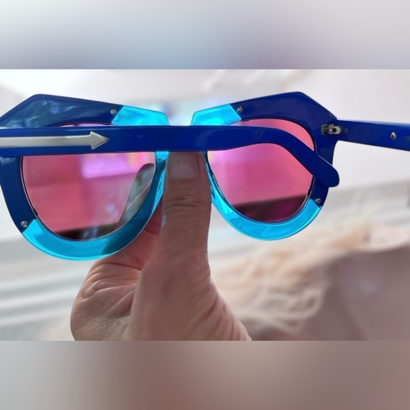 *NWT* Karen Walker Oversize Mirrored Sunglasses - Bright Blue Acetate + Case etc - Picture 6 of 10